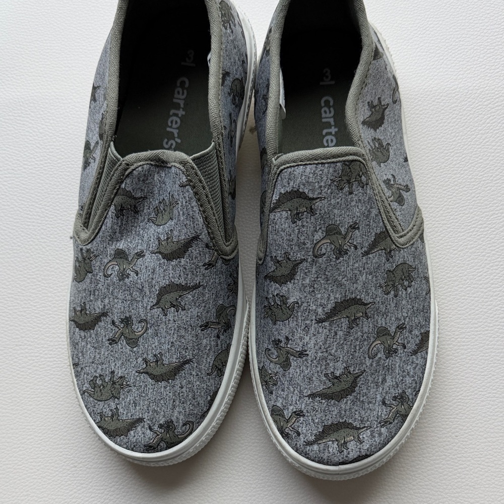 Carter's Gray Dinosaur Print Kids Sneakers size 3 boys